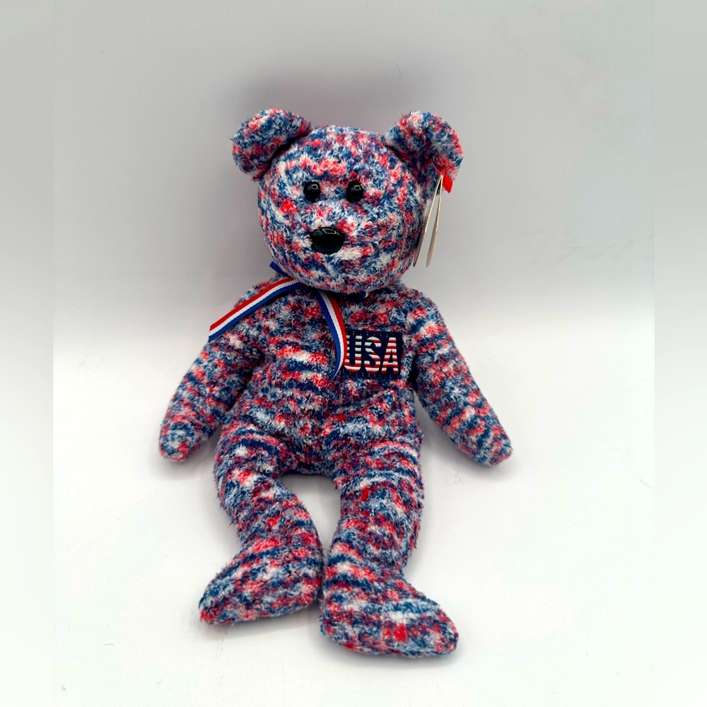 TY Beanie Baby "USA the Bear" P.E. Pellets (4th of July Gift) Red White and Blue